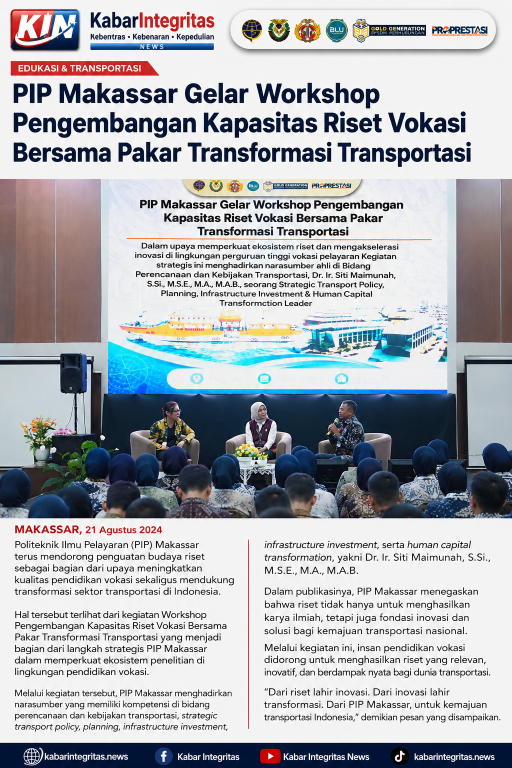 PIP Makassar Perkuat Ekosistem Riset, Dorong Transformasi Transportasi Indonesia