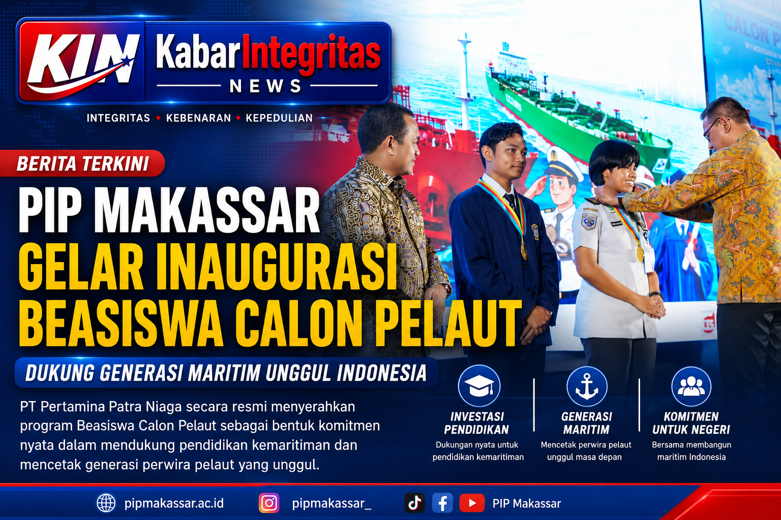 PIP Makassar Gelar Inaugurasi Beasiswa Calon Pelaut PT Pertamina Patra Niaga, Dukung Lahirnya Generasi Maritim Unggul